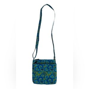 Blue & green hearts adjustable strap double pocket purse